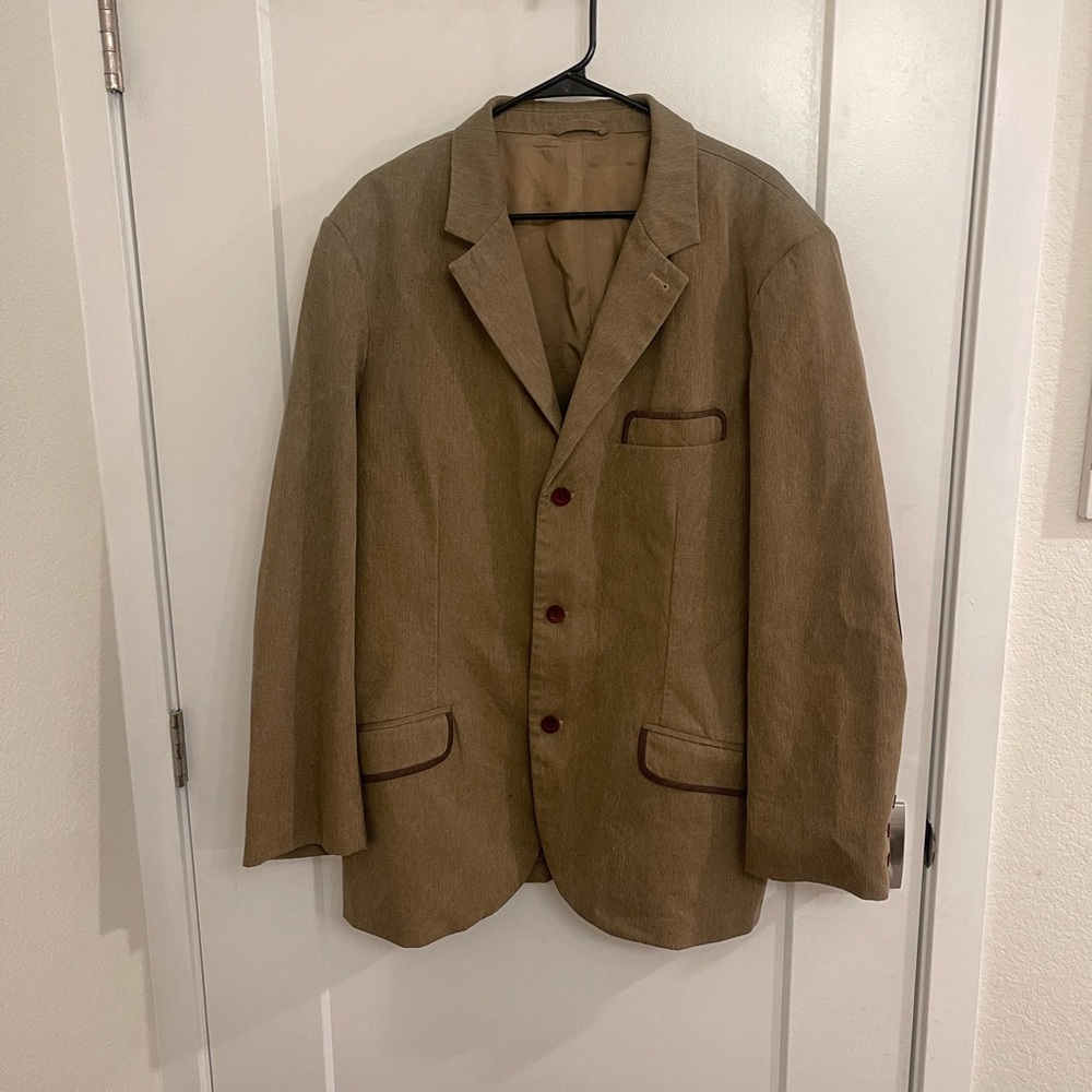 Vintage J.‎ Peterman 48 Olive-Tan Cotton Sports Coat Classic Blazer Jacket